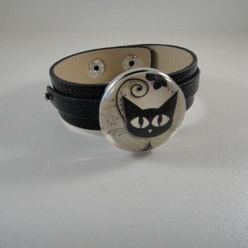Bracelet réglable en cuir noir  pour maxi bouton pression interchangeable chunk de 30mm 