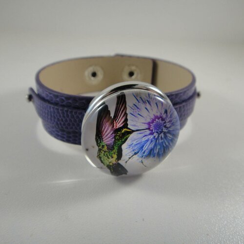 Bracelet réglable en cuir violet  pour maxi bouton pression interchangeable chunk de 30mm 