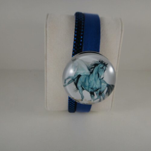 Top qualité: bracelet en cuir véritable 2 brins bleu et paillettes avec bouton pression chunk interchangeable en verre de 30mm 