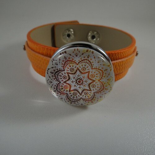 Bracelet réglable en cuir orange  avec maxi bouton pression interchangeable chunk de 30mm 