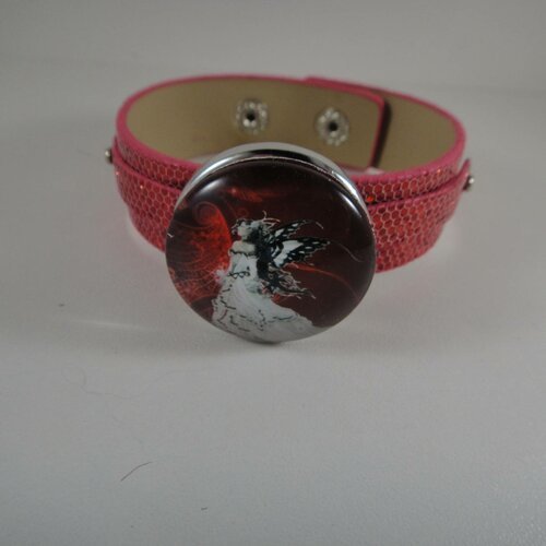 Bracelet réglable en cuir rouge pailleté avec maxi bouton pression interchangeable chunk de 30mm gothique 