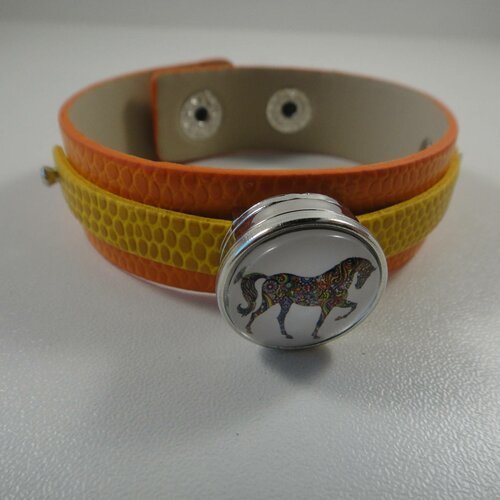 Bracelet réglable en cuir orange et languette jaune pour bouton pression interchangeable chunk 