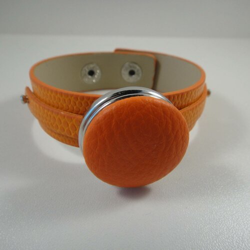 Bracelet réglable en cuir orange pour maxi bouton pression interchangeable chunk 