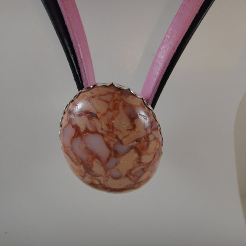 Collier en cuir véritable rose et aubergine pour bouton pression de 30x40mm