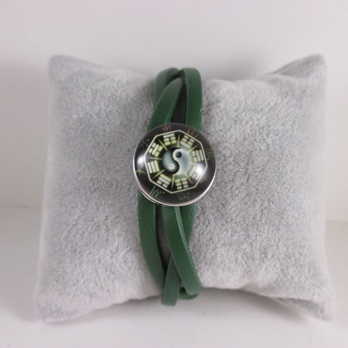 Bracelet réglable en cuir vert pour bouton pression interchangeable chunk