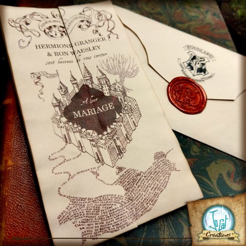 Invitation faire part de mariage, naissance ou anniversaire, personnalisé façon carte du maraudeur