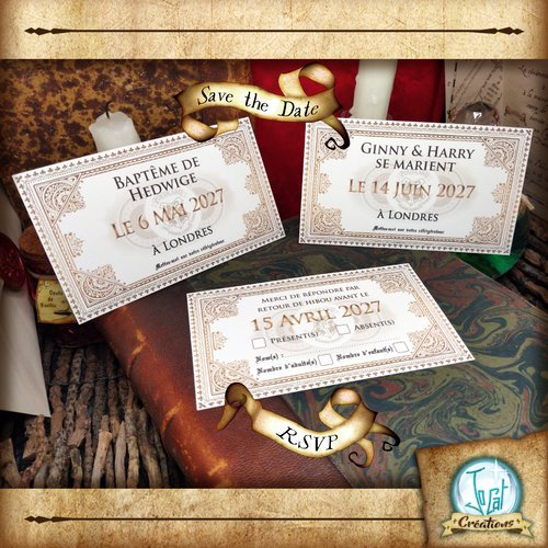 Save the date et rsvp personnalisé façon ticket du poudlard express