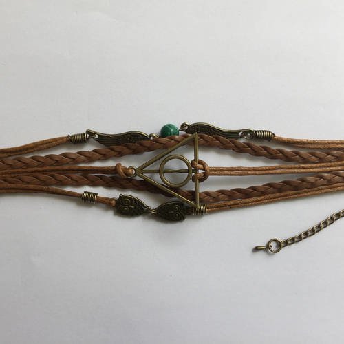 Bracelet éthnique mode 5 rangs marron cordon coton ciré breloques perle métal bronze