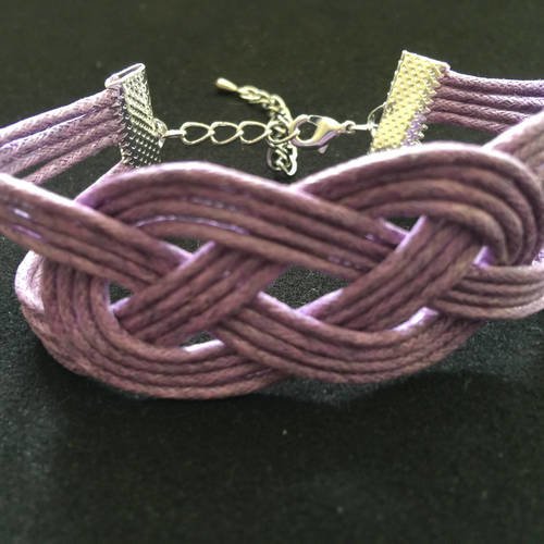 Bracelet mode noeud marin coton cire violet