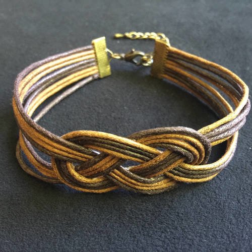 Bracelet mode noeud marin coton cire marron clair et fonce