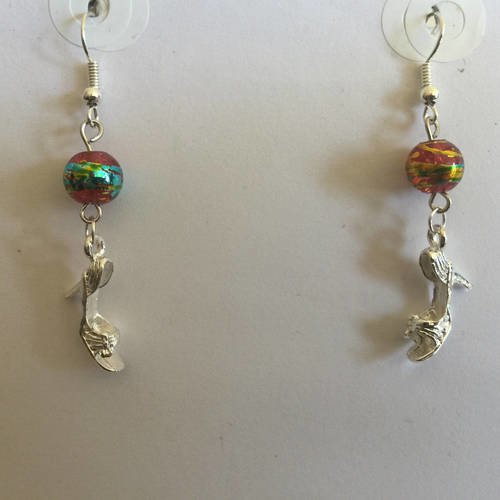 Boucle d'oreilles filles breloques escarpins perles multicolores supports argentés