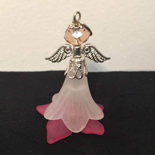 Pendentif ange rose et blanc, pendentif breloque, angel pendant, pendentif bijou, bijou de sac, porte-clés,4 cm