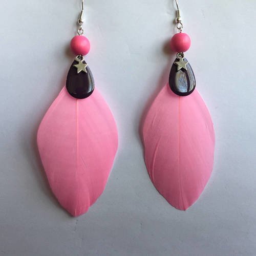 Boucles d'oreilles chic couleur rose supports argentés