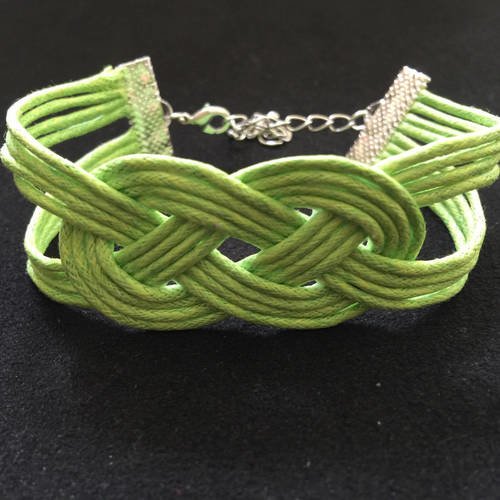 Bracelet mode noeud marin coton cire vert fluo