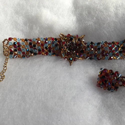 Parure bracelet et bague multicolore perles swarovski