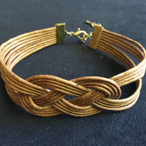 Bracelet mode noeud marin coton cire marron rouille