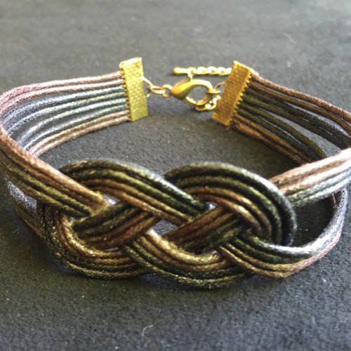 Bracelet mode noeud marin coton cire marron et noir