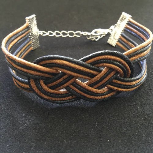 Bracelet mode noeud marin coton cire noir et marron