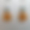Boucles d'oreilles éthniques jaune orange perles vertes nervurées noires strass verts supports argentés