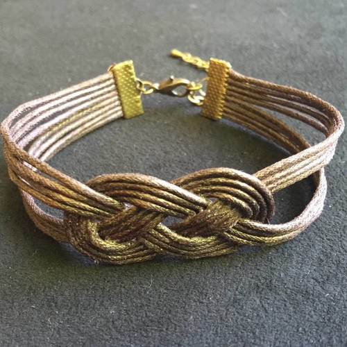 Bracelet mode noeud marin coton cire marron fonce