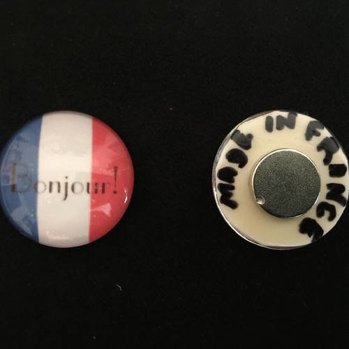 Magnet, magnet drapeau, drapeau france, magnets, flag magnet, flag french, fridge magnet, magnet "bonjour", magnet verre 20 mm,