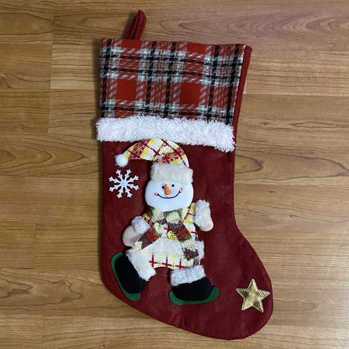 Botte de noël, botte de noêl bonhomme de neige, chaussette bonhomme de neige, à suspendre, 40x24 cm