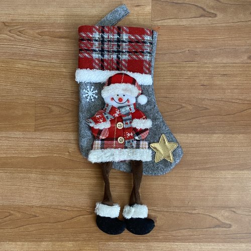 Botte de noël, chaussette bonhomme de neige à suspendre, 36x17 cm