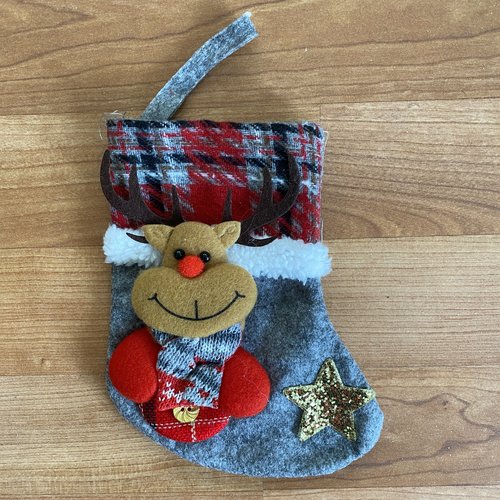Botte de noël, botte renne, chaussette père noêl, à suspendre, 17x13cm