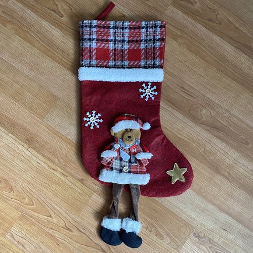 Botte de noël, chaussette ours à suspendre, 50x23 cm