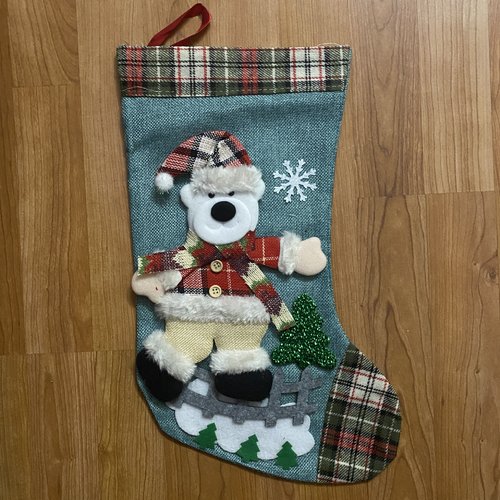 Botte de noël, botte ours, chaussette ours, à suspendre, 40x22 cm