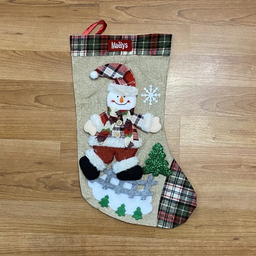 Botte de noël, botte bonhomme de neige, chaussette bonhomme de neige, à suspendre, 40x22 cm