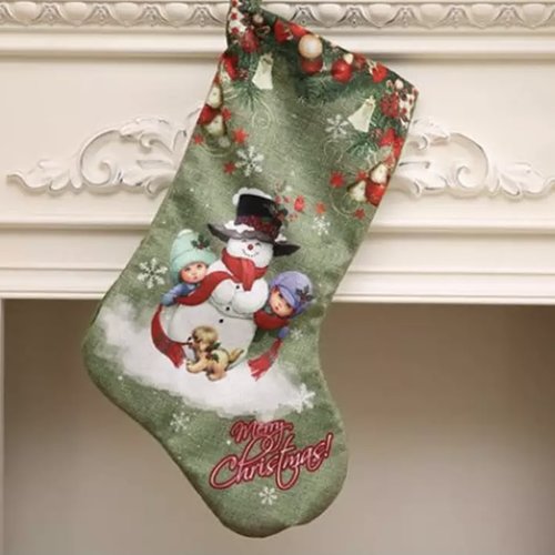 Botte de noël, grande botte imprimé noêl, grande chaussette merry christmas, à suspendre, 46x22 cm