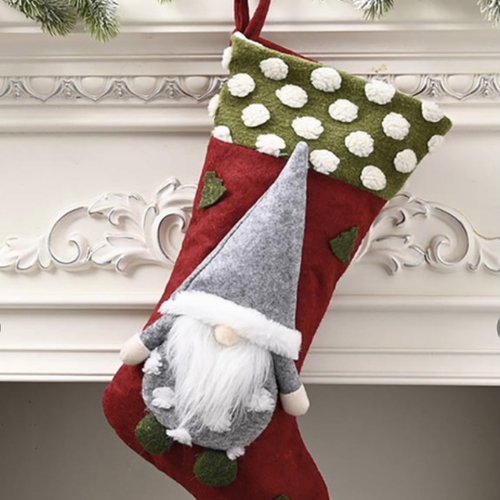 Botte de noël, grande botte gnome, chaussette gnome, à suspendre, 46x22 cm