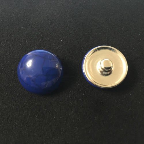 Bouton pression bijou cabochon bleus nervurés noirs tête de pression  5,5 mm