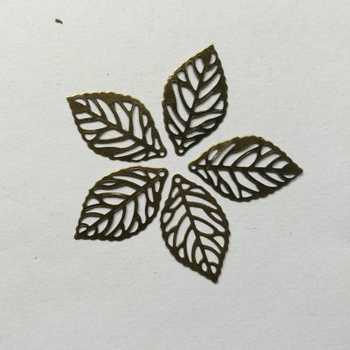 10 feuilles filigranées métal bronze 2,4 x 1,4 cm
