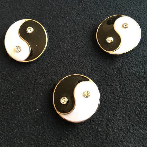 Bouton pression bijou yin yang noir et blanc strass cristal tête de pression : 5,5 mm