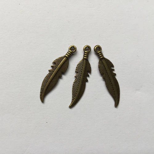 5 plumes filigranées métal bronze 2,7 x 0,7 cm