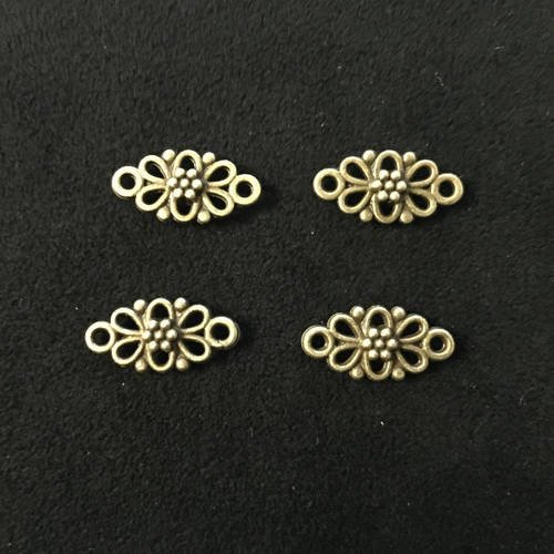 4 connecteurs filigranés métal antique bronze motif floral