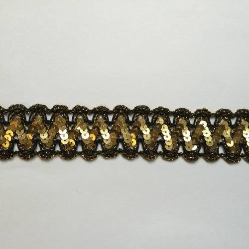 Coupon dentelle de calais 125 cm galon ancien de haute qualité fils dorés, noirs et de sequins dorés 3,6 cm