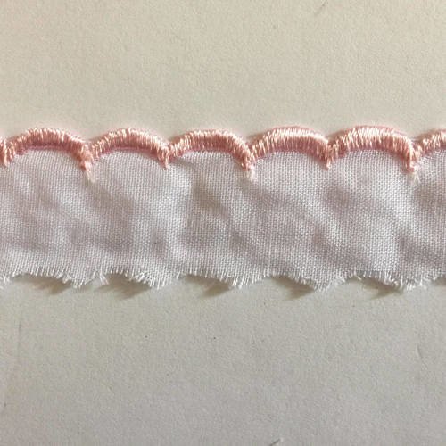 Dentelle broderie anglaise voile de coton blanc brodé rose douceur 2,5 cm