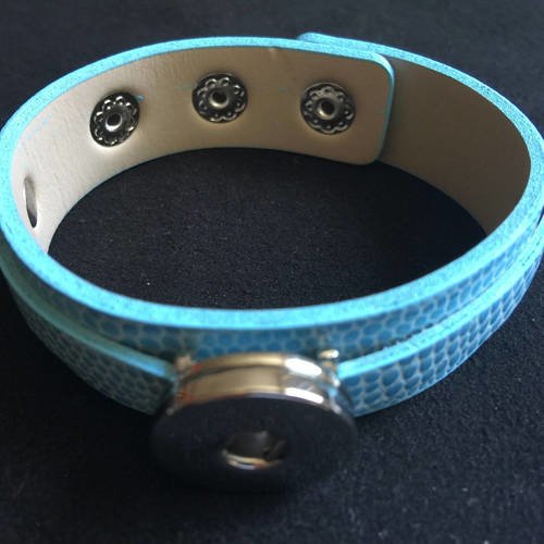 Support bracelet règlable cuir bleu 2 rangs bouton pression 5,5 mm