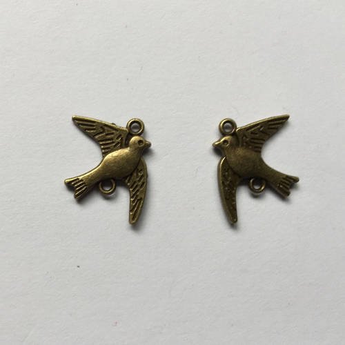 2 connecteurs oiseaux en métal bronze 21.5x17.5 mm
