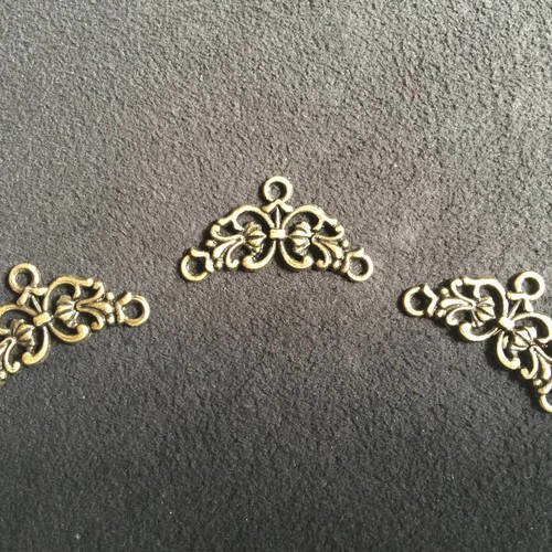 3 connecteurs filigranés métal antique bronze motif floral