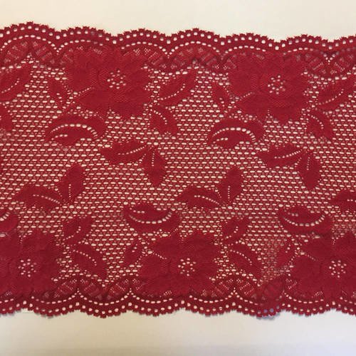 Dentelle de calais extensible ancienne de haute qualité rouge carmen largeur 22 cm