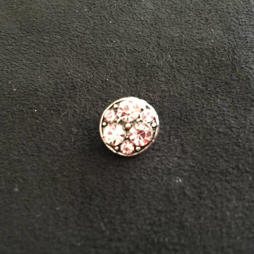 Mini bouton pression bijou interchangeable chunk strass rose pale métal argenté tête 4,5 mm