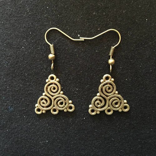 Kit paire boucles d'oreilles supports triangulaires filigranés métal bronze  2 x 2 cm
