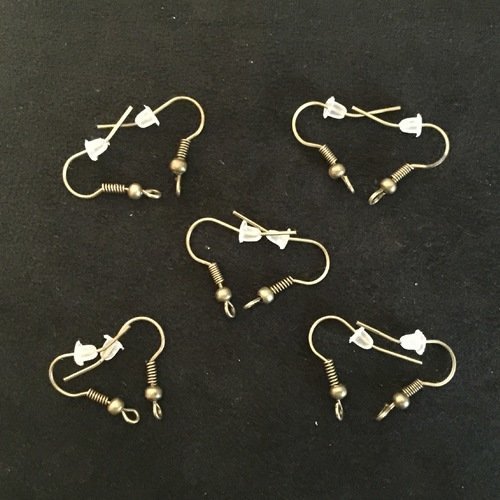 5 paires crochets d'oreilles bronze, hameçons d'oreilles, hooks earrings, hooks earrings bronze, bouton de sécurité