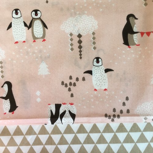 Tissus enfants pingouins, tissu géométrique, tissus coton, 2 coupons, 40x50cm