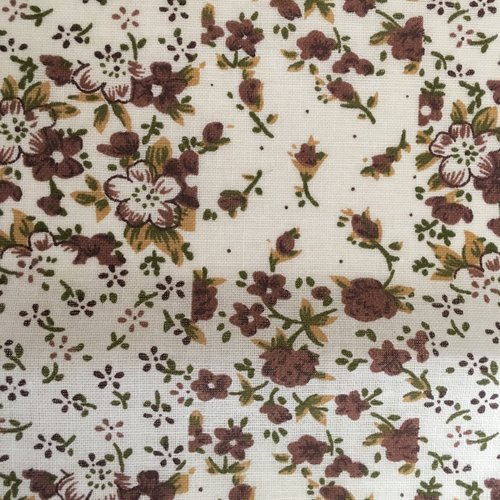 Coupons tissus coton, coupons patchwork, motifs fleurs marron, coupons, 10x100cm