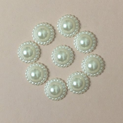 10 embellissements boutons perles nacrées ivoire 11 mm